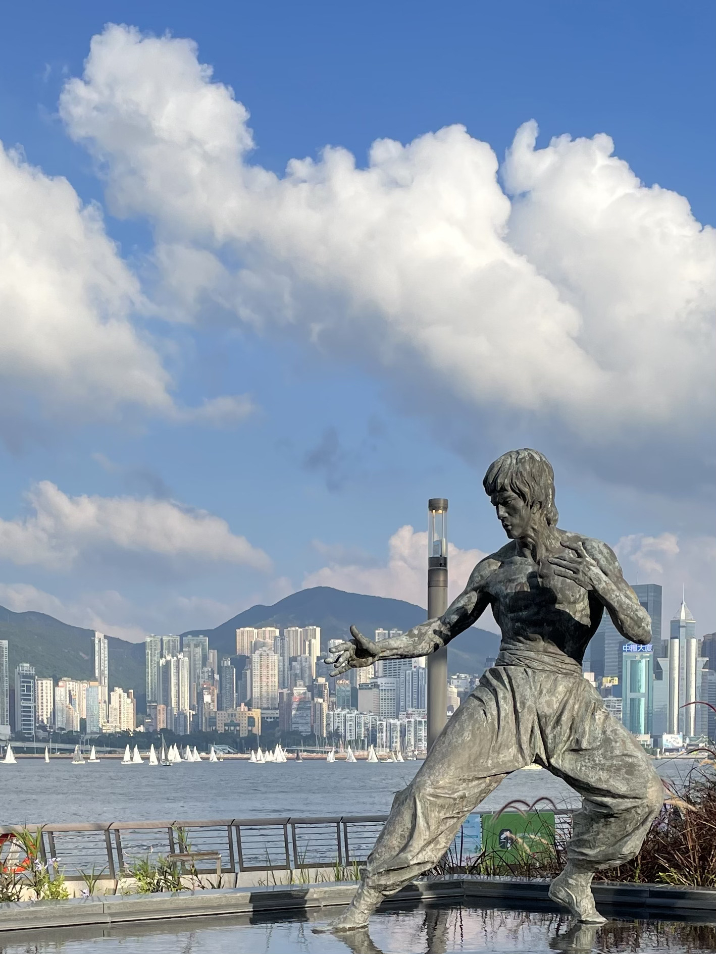 A statue of Hong Kong martial artist Bruce Lee in Hong Kong Avenue of Stars baywalk