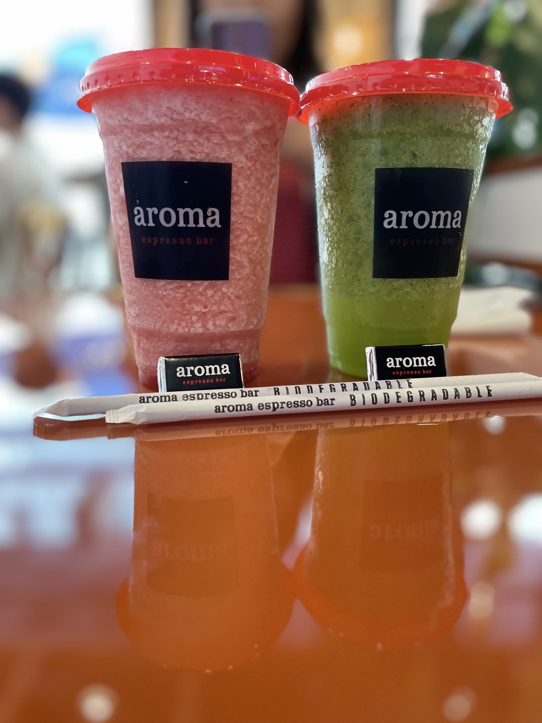 Two ice-blended drinks on the table